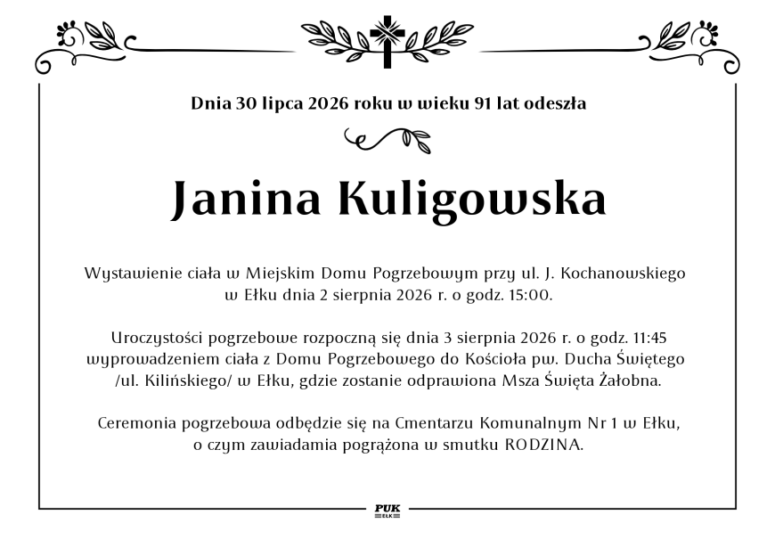 Janina Kuligowska - nekrolog